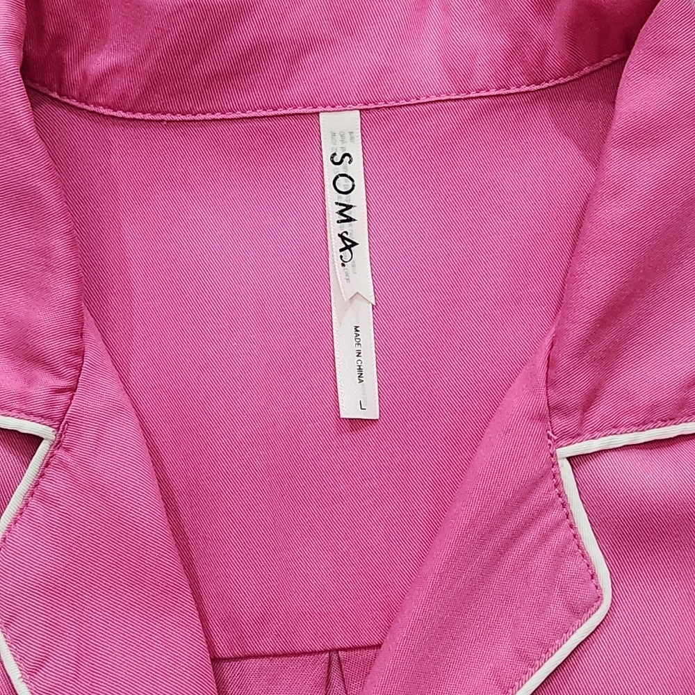 Soma Pajama Woven Set Long Sleeve Notch Collar Top Matching Pants Pink Sz L EUC - Picture 4 of 8